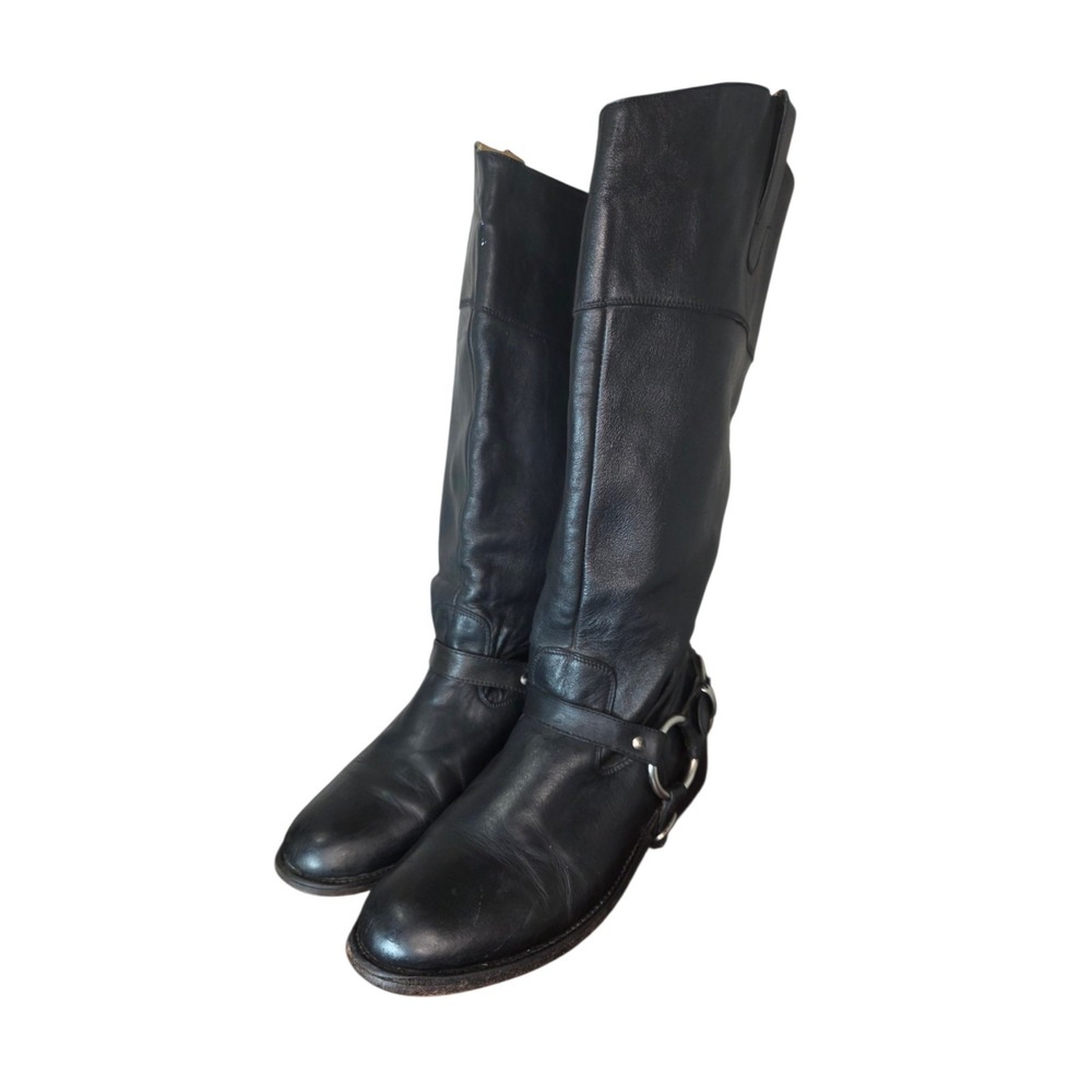 Loblan Womens Black Leather Engineer Boots Harness Riding Moto Mexico 39